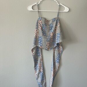 Floral Patchwork Crop Top - Blue and White - Bandana Style Top
